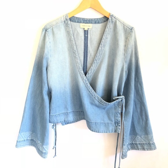 Cloth and stone Chambray Boho wrap top - Picture 2 of 6